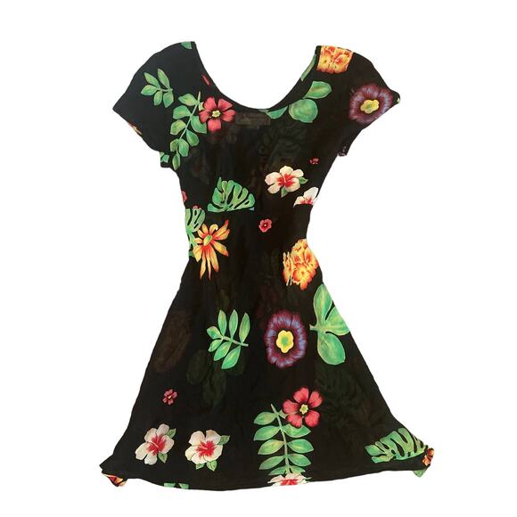 American Vintage Dresses & Skirts - Vintage Mannequins Los Angeles Sheer Retro Floral Tropical Coverup Dress Size S